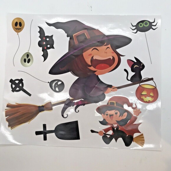 Vintage Window Clings Halloween Decorations Witch Ghost Pumpkin Cat Mummy Spider - Picture 2 of 8